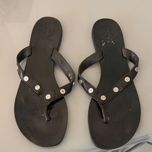 Tory Burch Black Sandals with Silver Accents